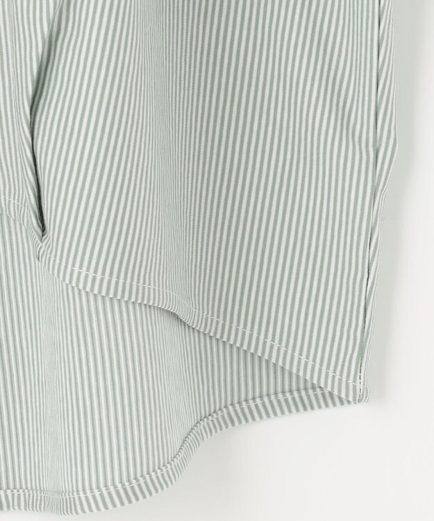 ANY SIS 【洗える】シルケットスキッパー ブラウス グリーンストライプ