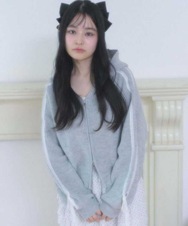 WEGO レースリボンニットパーカー 杢グレー