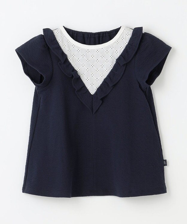 組曲 KIDS 【110-140㎝】サッカーストライプ ブラウス ネイビー