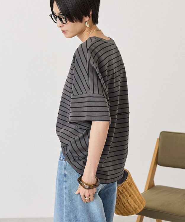 AMERICAN HOLIC 【先行予約】ボーダーコクーンプルオーバー Chacoal Gray