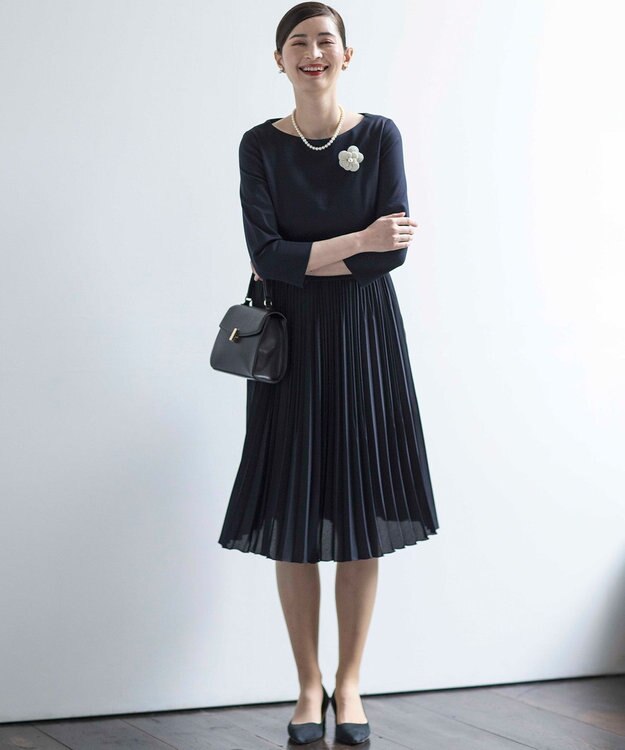 組曲 L 【KUMIKYOKU NAVY】ジャージーコンビプリーツ ワンピース ネイビー系