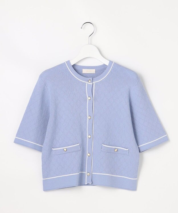 ANY SIS バイカラーニット カーディガン ライトブルー×オフ