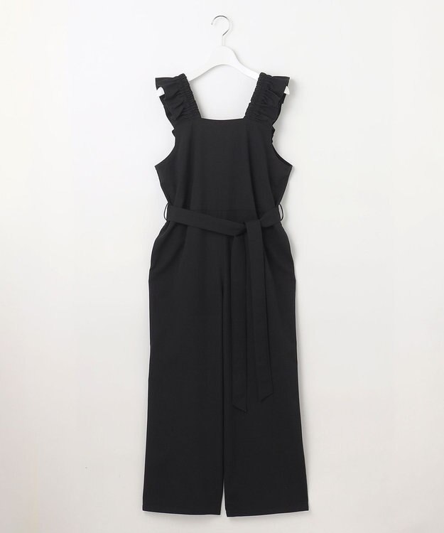 Feroux 【洗える】ショルダーフリル オールインワン ブラック系