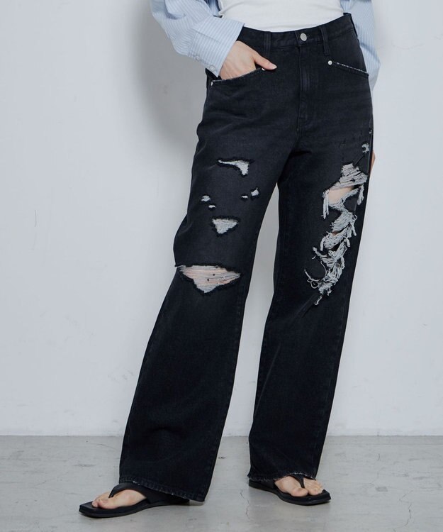 WEGO ダメージデニムワイドパンツ ブラック