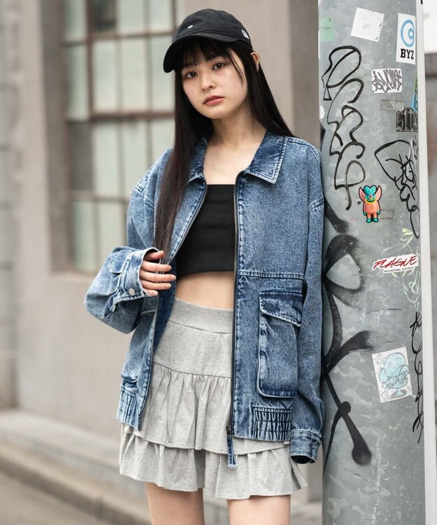 WEGO 【ユニセックス着用ITEM/MLサイズ展開】フライトジャケット デニム中濃加工色