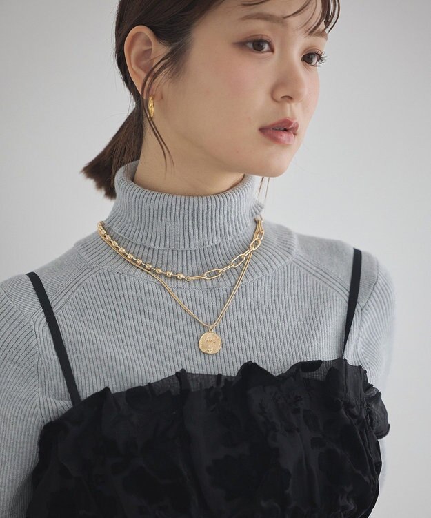 earth music&ecology レイヤードチェーンメダリオンネックレス Gold