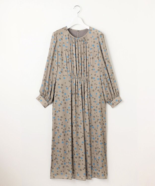 自由区 L マルチポルカドットプリント ワンピース モカベース
