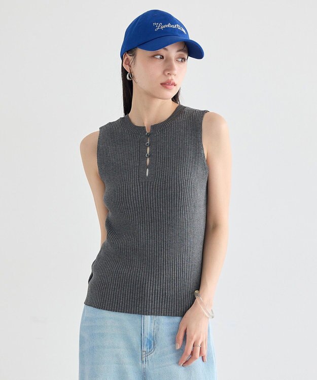 earth music&ecology 前後2WAYスリット釦タンクトップ Dark Gray Mixture
