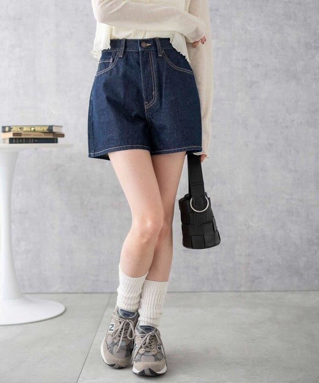 WEGO 台形デニムショートパンツ デニム濃色