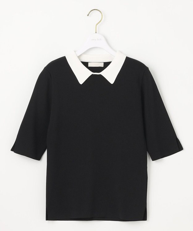 ANY SIS 【好印象企画】襟配色ニット×タックスカートセット ブラック×グレー