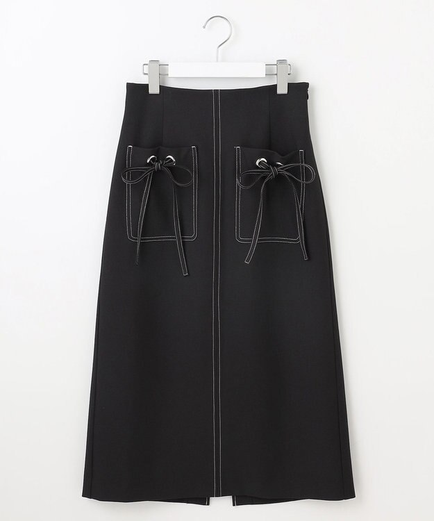 Feroux 【洗える】リボンポケット付きIライン スカート ブラック系