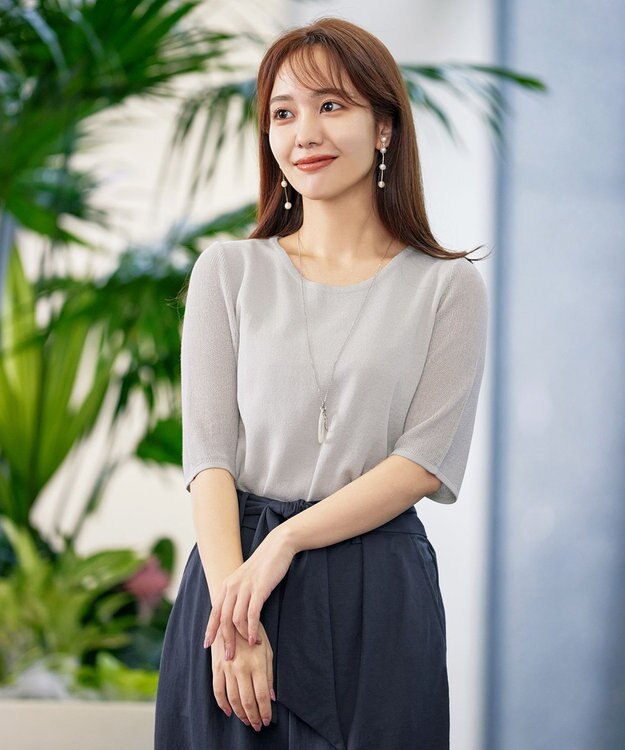 Tiaclasse 【洗える】シアースリーブニットトップス グレー