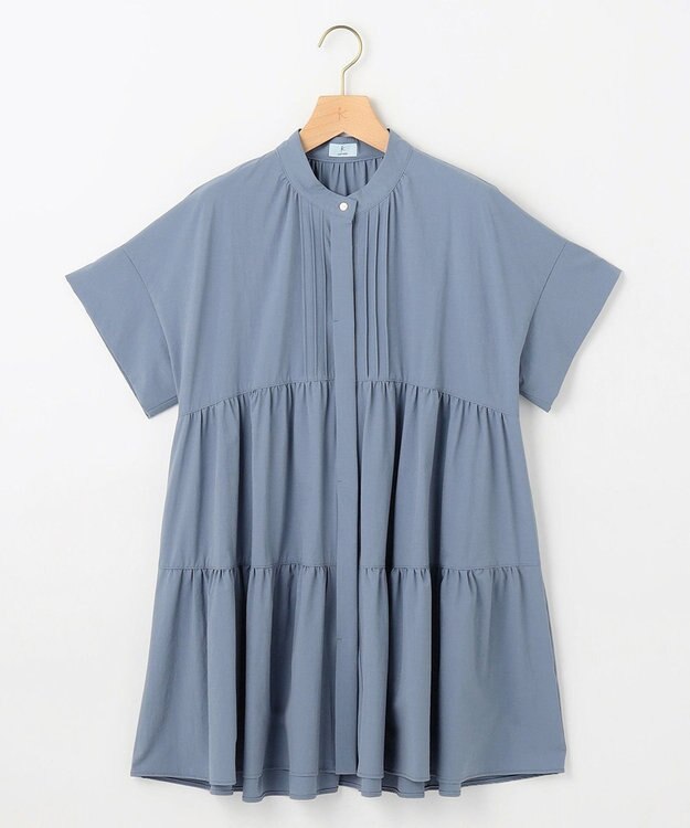 組曲 S スーパーライトストレッチティアード ブラウス スモーキーブルー系