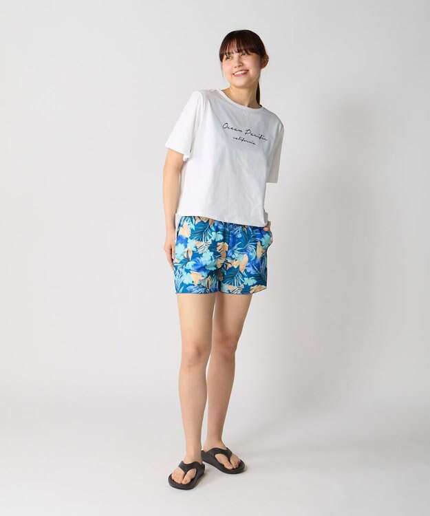 OP／FILA 【Ocean Pacific】裾ブラウジングTシャツ付き４点セット水着 ネイビー