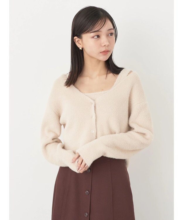 earth music&ecology ＳＥＴ２点ラメフェザーカーディガン＋インナー Pink