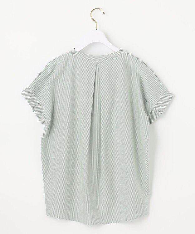 ANY SIS 【洗える】シルケットスキッパー ブラウス グリーンストライプ