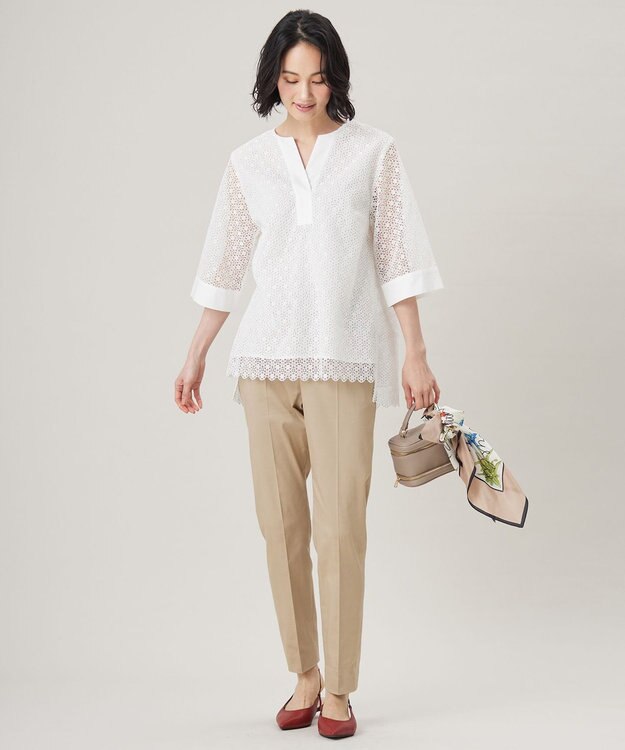 自由区 S 【洗える】ジオメトリックフラワーレースプルオーバー ブラウス オフ