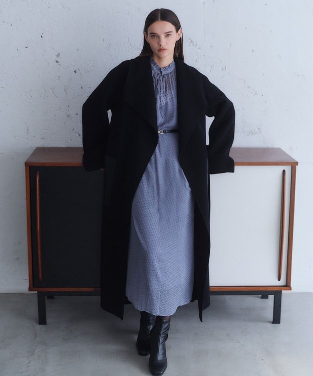 BEIGE， CALLERRY / シルク混ドットギャザーワンピース Dull Blue