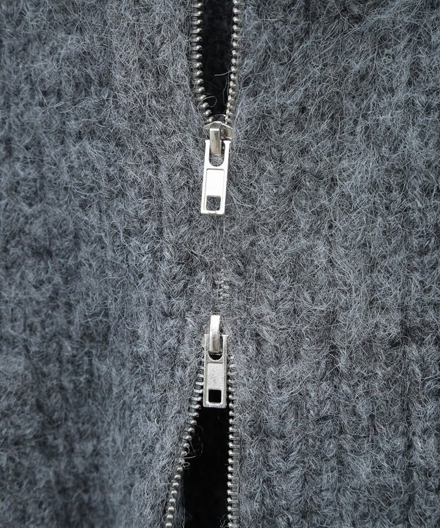 Green Parks フロントジップビックカラーニットブルゾン Gray