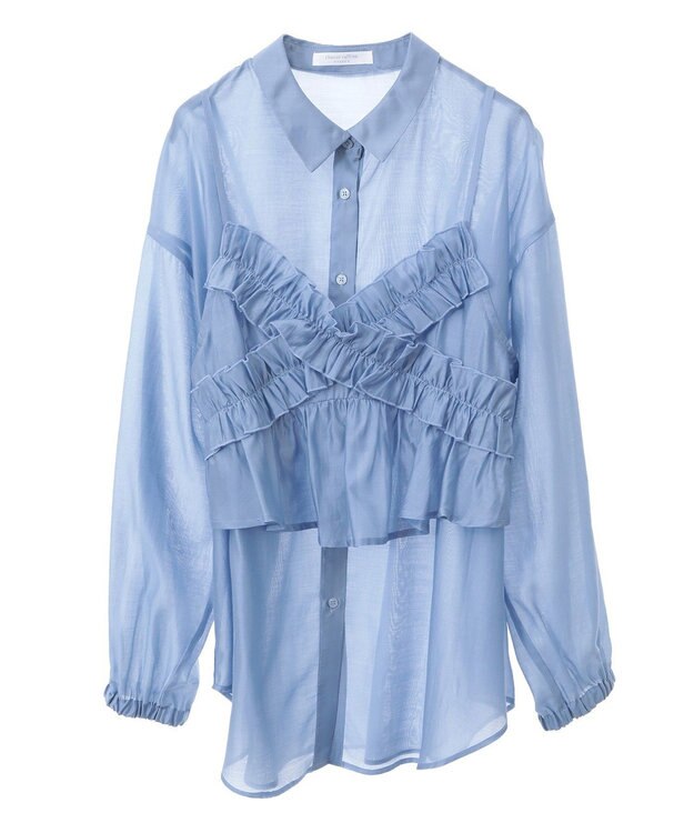 Green Parks ＳＥＴ２点フリルビスチェ＋シャツチュニック Blue