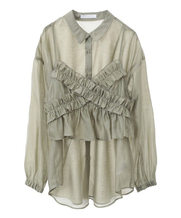 Green Parks ＳＥＴ２点フリルビスチェ＋シャツチュニック Light Green