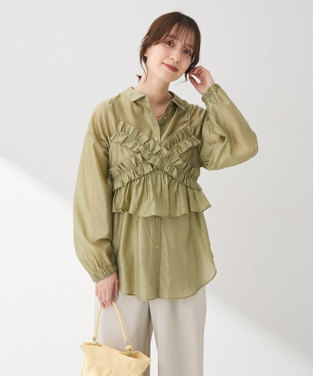 Green Parks ＳＥＴ２点フリルビスチェ＋シャツチュニック Light Green