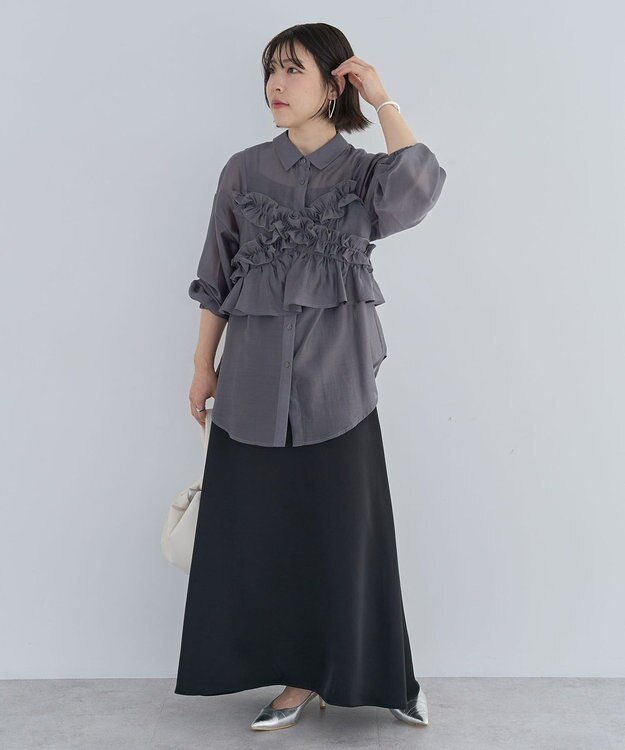 Green Parks ＳＥＴ２点フリルビスチェ＋シャツチュニック Charcoal Gray