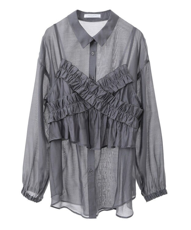 Green Parks ＳＥＴ２点フリルビスチェ＋シャツチュニック Charcoal Gray