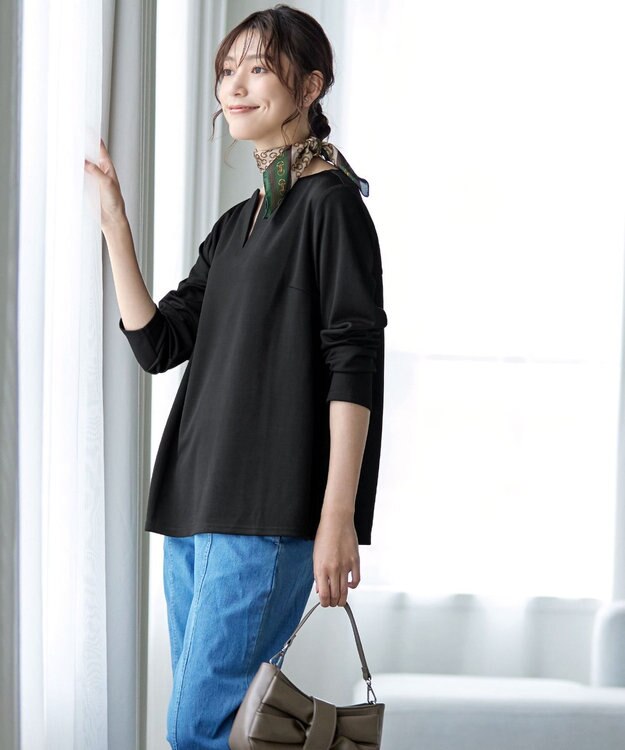 Tiaclasse 【洗える】キーネックカットソートップス ブラック