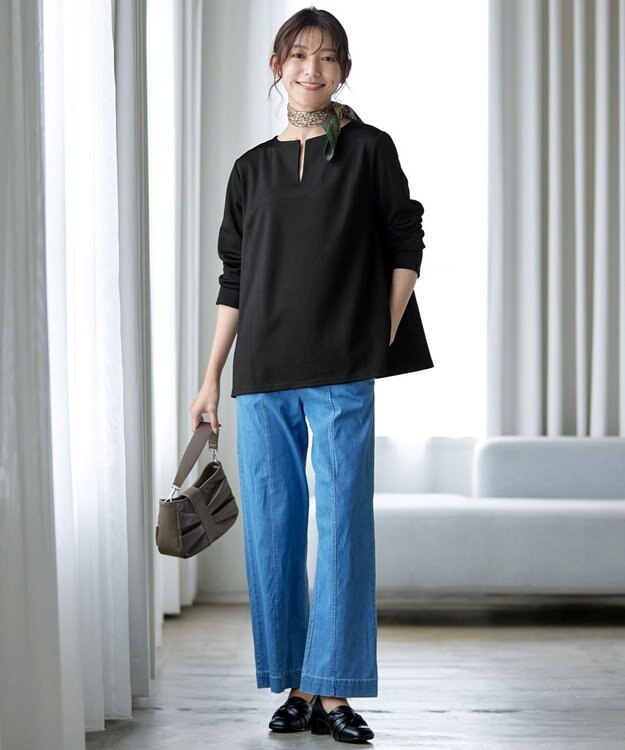 Tiaclasse 【洗える】キーネックカットソートップス ブラック