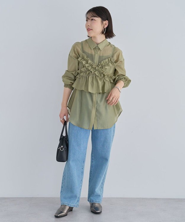 Green Parks ＳＥＴ２点フリルビスチェ＋シャツチュニック Light Green