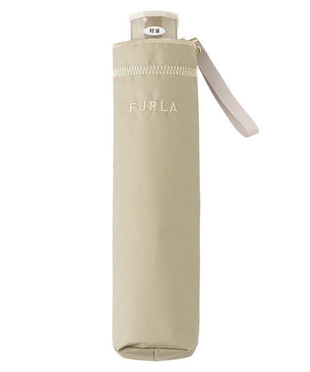 MOONBAT FURLA 晴雨兼用日傘 折りたたみ傘 ジッパー刺繍 ／遮光 遮熱 UV グレージュ