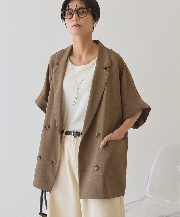 AMERICAN HOLIC 【先行予約】【イージーケア】リネンライク半袖ジャケット Brown
