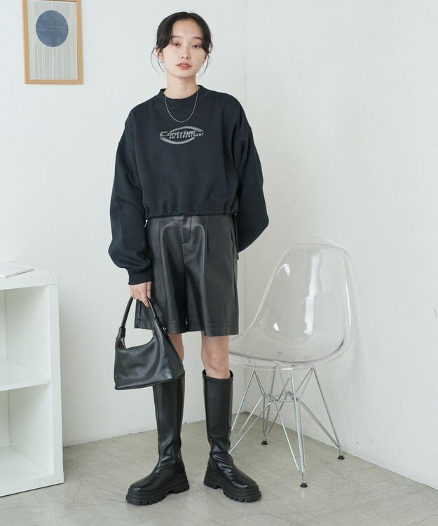 WEGO 裏起毛ドロストショートスウェット ブラック