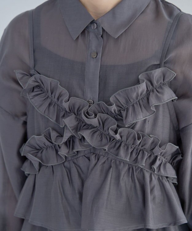 Green Parks ＳＥＴ２点フリルビスチェ＋シャツチュニック Charcoal Gray