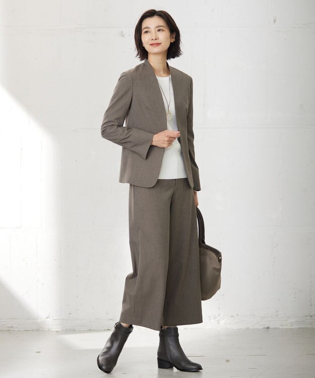 J.PRESS LADIES L 針抜きフライス クルーネック リブ カットソー ホワイト系