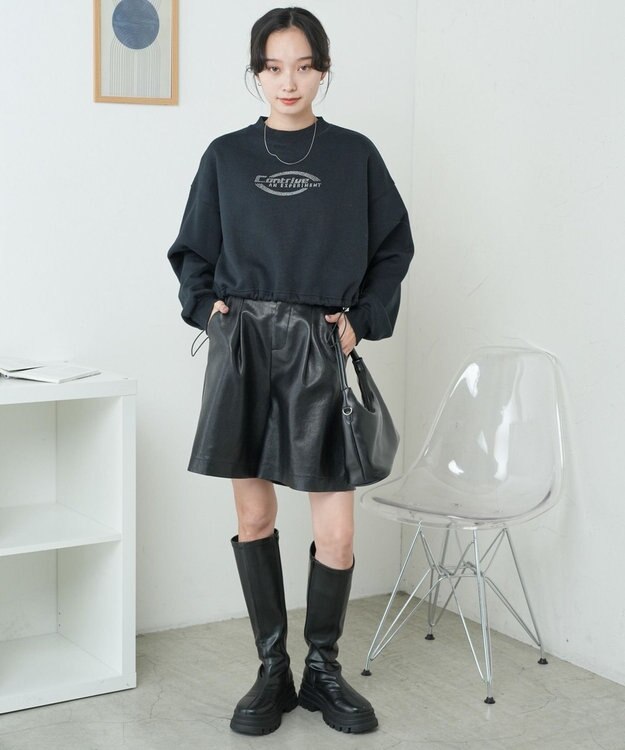 WEGO 裏起毛ドロストショートスウェット ブラック