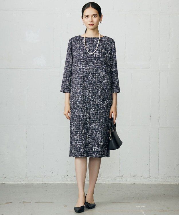 自由区 S プリントジャガードストレッチ  ワンピース [新色]ネイビー系5