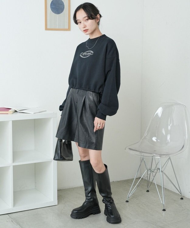 WEGO 裏起毛ドロストショートスウェット ブラック