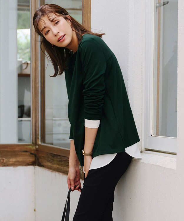 Tiaclasse 【洗える】キーネックカットソートップス グリーン