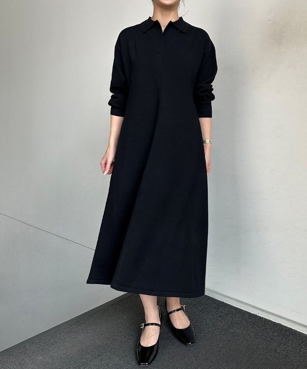 組曲 【加藤ローサさん着用】スキッパーニット ワンピース ブラック系