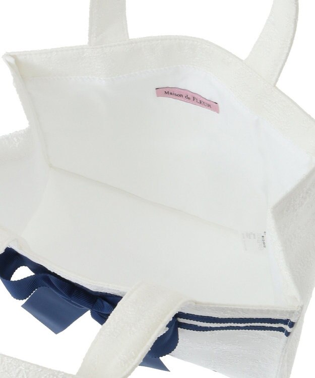 Maison de FLEUR ラインリボンジャカードスクエアトートバッグ White