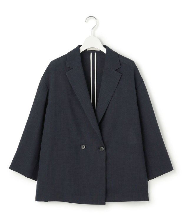 ICB ドライアセテートスラブ 8分袖ジャケット ネイビー