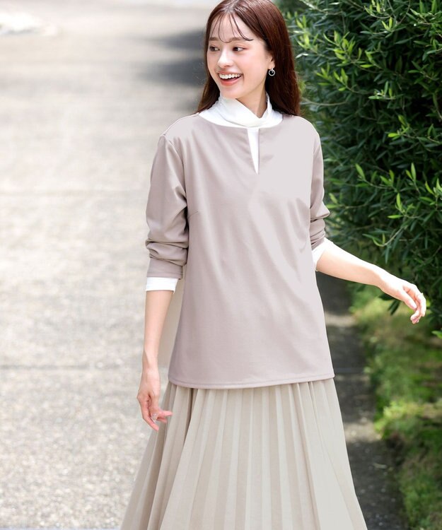 Tiaclasse 【洗える】キーネックカットソートップス グレージュ