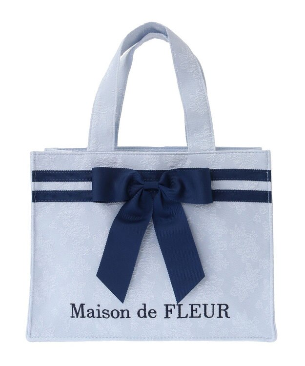 Maison de FLEUR ラインリボンジャカードスクエアトートバッグ Light Blue