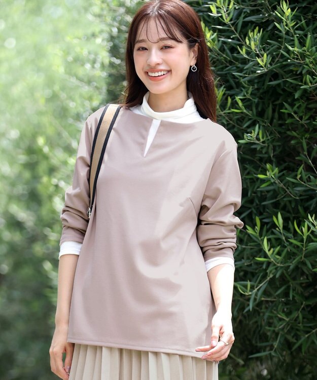 Tiaclasse 【洗える】キーネックカットソートップス グレージュ