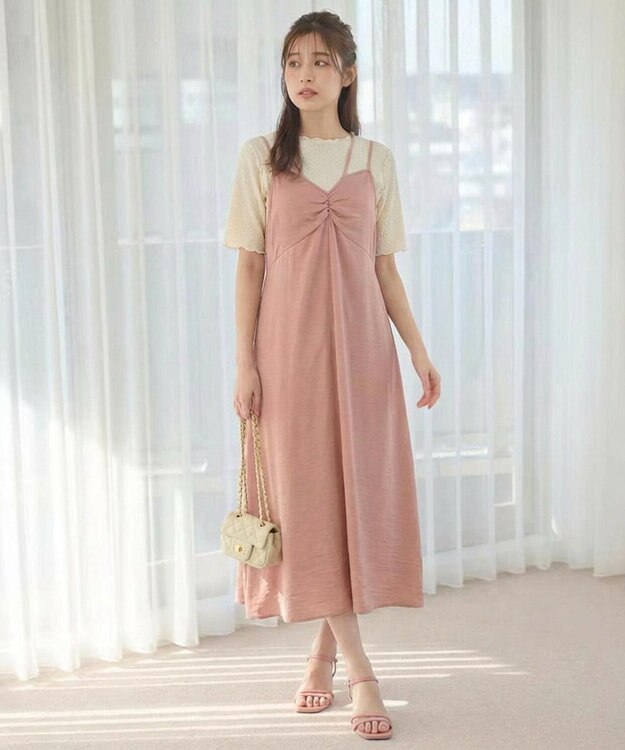 Feroux 【セットアイテム】シュリンクインナー × キャミワンピース ピンク系