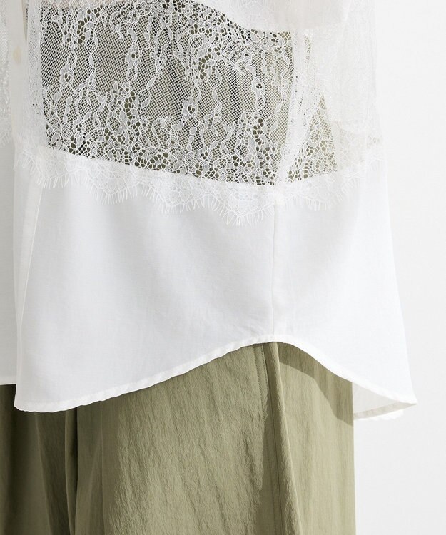 Green Parks レース切替５分袖シャツ White