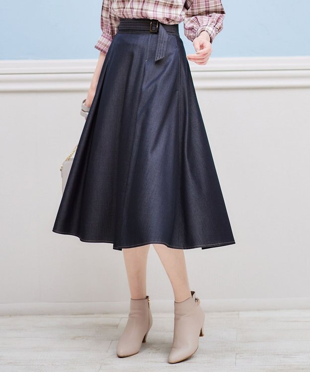 ANY SIS L 【洗える】チノライクタック スカート シャンブレーブルー