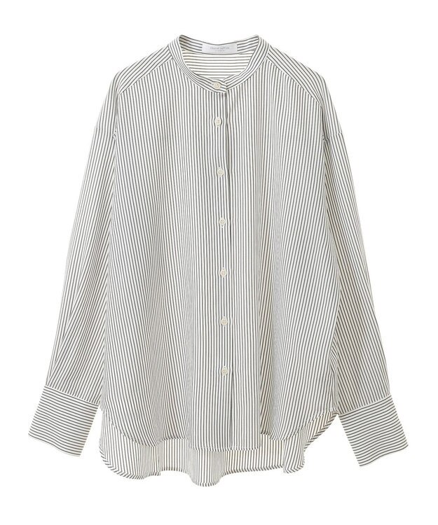 Green Parks バンドカラーストライプシャツ Stripe Black